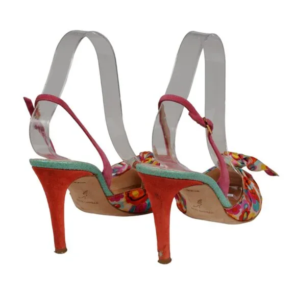 Rene Caovilla Womens Floral Fabric Slingback Pump US 7 EU 37 Pink Yellow Blue